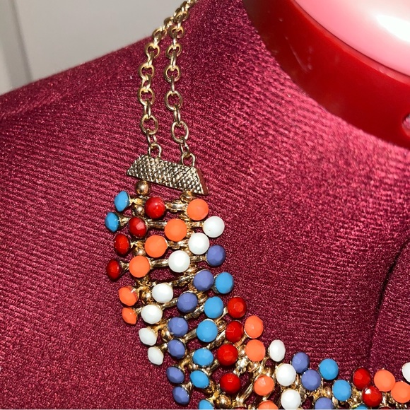 Egyptian Revival Bib Collar Necklace Opaque Multi Colour Stone Pin Cushion - Picture 5 of 15